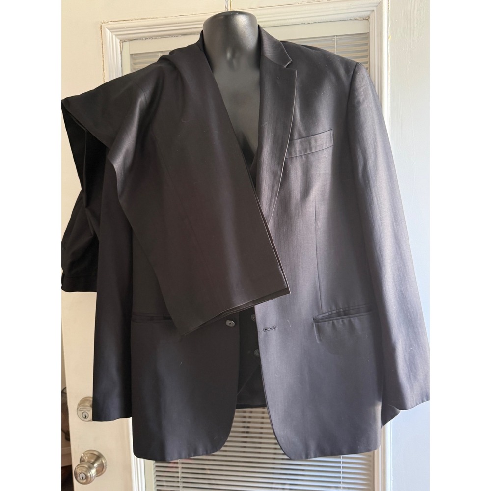 Perry Ellis 3 Piece Suit Mens 44 Reg Black Classic Fit Blazer Vest Pants